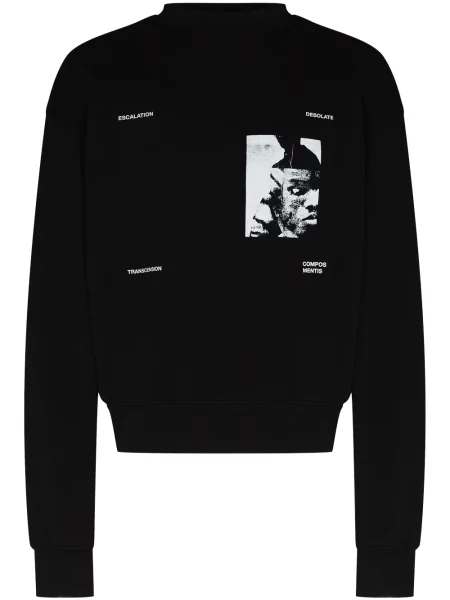 Hanorac crewneck Heliot Emil cu imagine negru