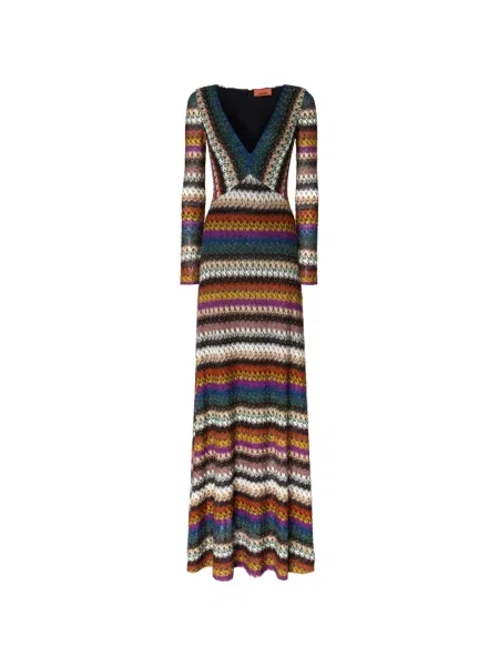 Rochie maxi Missoni cu decolteu în V de costum maro