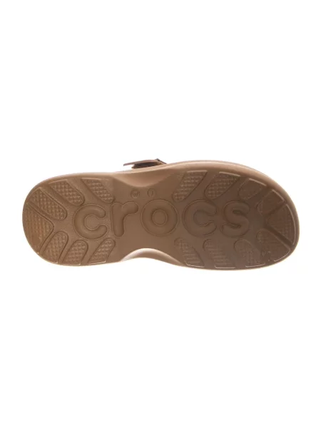 Klapki Crocs skórzane na ramiączkach brązowe