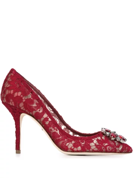 Pantofi cu toc Dolce & Gabbana din dantelă roșu