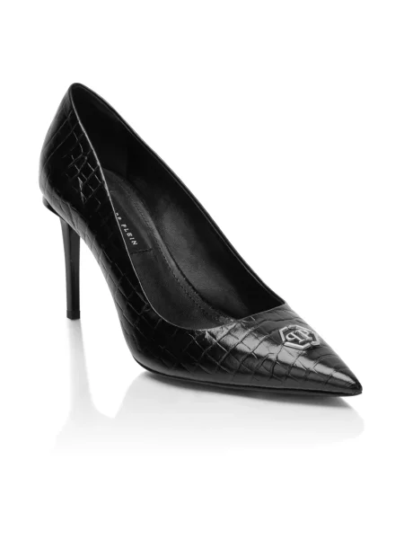 Czółenka Philipp Plein skórzana z nadrukiem czarna