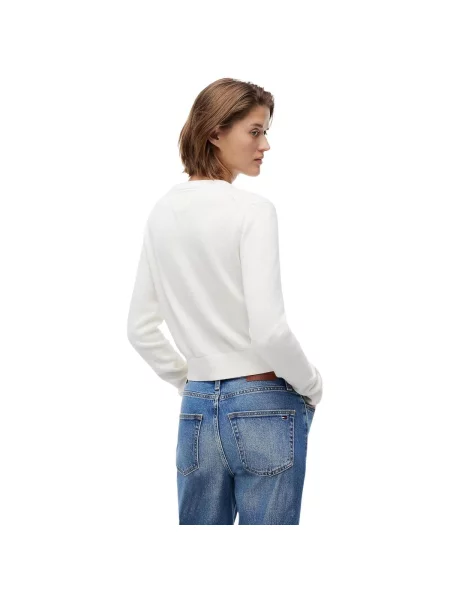 Pulover Tommy Hilfiger cu decolteu rotund alb