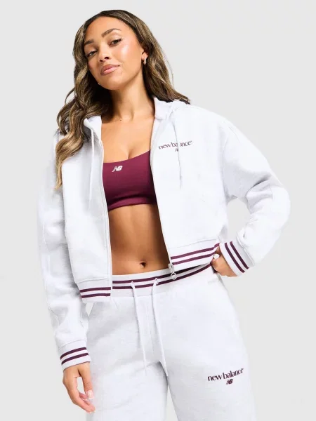 New Balance Bluza Rozpinana Z Kapturem Crop szara
