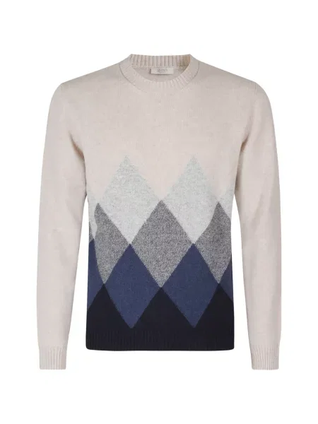 Pulover Seventy cu model argyle cu decolteu rotund