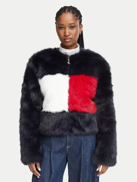 Tommy Jeans Prehodna jakna mornarska / rdeča / bela modra