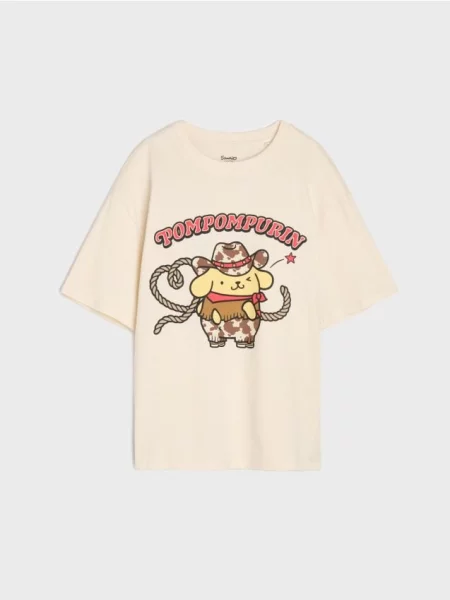 Sinsay oversize tričko s potiskem PomPomPurin béžová
