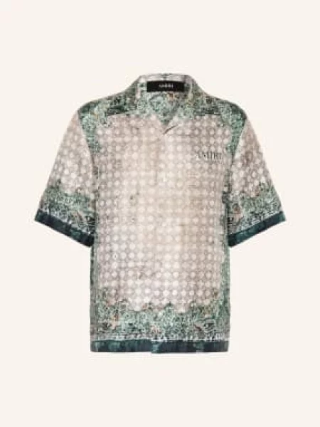 Amiri Resortní Košile Comfort Fit Z Hedvábí / tmavě zelená béžová