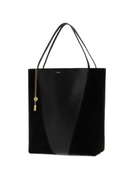 Кожена шопинг чанта Chloé черно