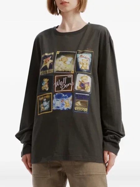Ursuleț de pluș lung tricou We11done cu imagine gri