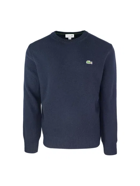 Bluza Lacoste wełniana z długim rękawem niebieska