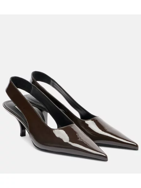 Pantofi cu toc Toteme din piele de lac slingback maro