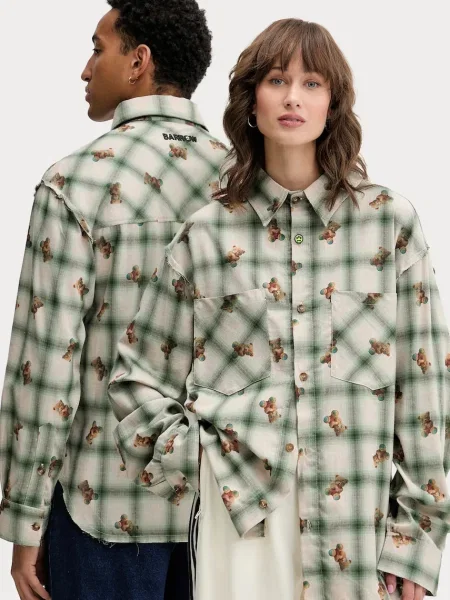 Риза Barrow със свободна кройка с класическа яка зелено