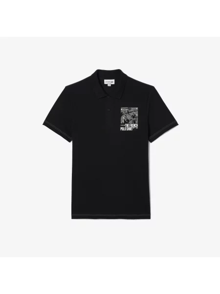 Lacoste Polo Dla Mężczyzn O Regularnym Kroju Z Nadrukiem czarny