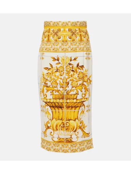 Fustă midi Dolce&gabbana de mătase până la genunchi galben