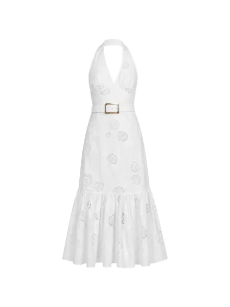 Cu centură rochie Self-portrait cu model floral din dantelă alb