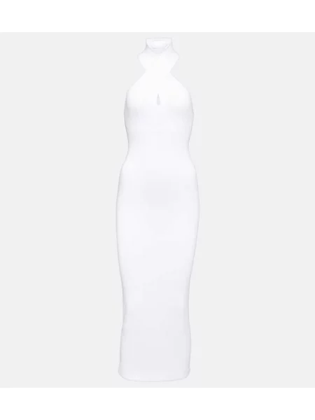 Oblekové midi šaty Alaã¯a po kolená ohlávka krku biela