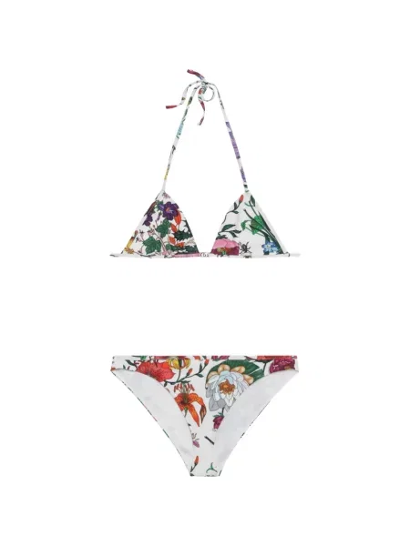 Bikini Gucci cu model floral cu imagine alb