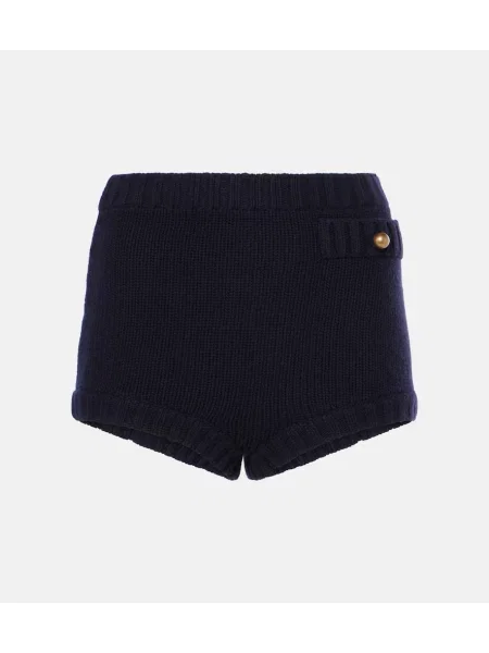 Pantaloni scurți Chloé cu talie înaltă de lână albastru