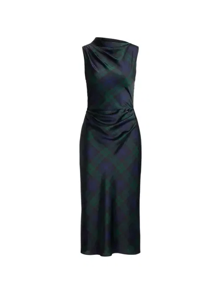 Rochie midi Lauren Ralph Lauren în carouri cu imagine drapată verde