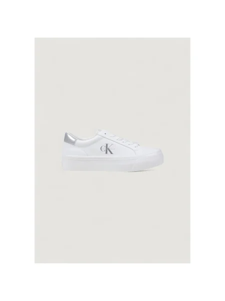 Calvin Klein Sneakersy Vulc Flatf Lth Silver Logo Tag biela