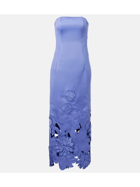 Rochie maxi Leo Lin din satin cu model floral de costum albastru
