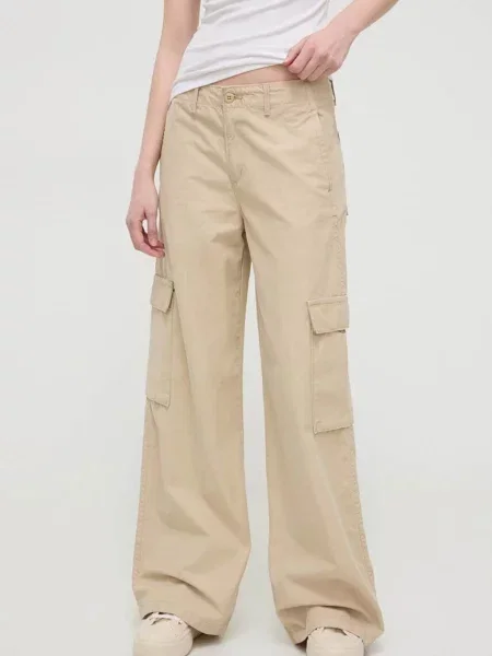 Levi's pantaloni BAGGY CARGO femei lat high waist bej