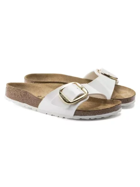 Klapki Birkenstock zamszowe na sprzączkę białe