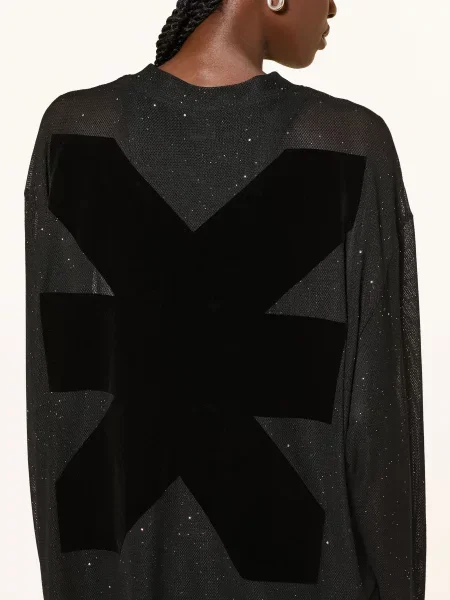 Karo Kauer Oversized Tričko S Dlouhým Rukávem Ze Síťoviny S Ozdobnými Kamínky černá