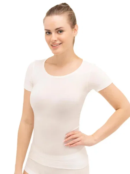Koszulka z krótkim rękawem Brubeck COMFORT WOOL biała
