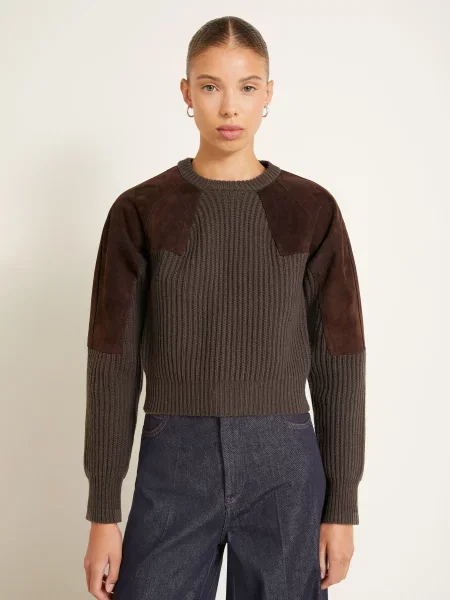 Max Mara Sweter Tropico Z Elementami Skórzanymi braun