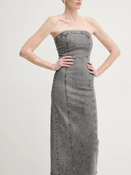 Gestuz sukienka jeansowa midi dopasowana szary