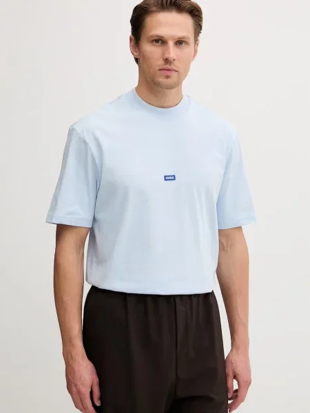 T-shirt o kroju regular fit z czystej bawełny model NIEROS' Hugo Blue niebieska