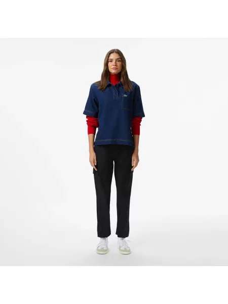 Lacoste Bluzka Z Kołnierzykiem Polo Z Rękawem niebieska