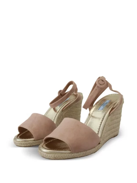 Sandale Prada din piele de căprioară cu pană roz