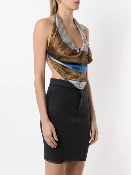 Hedvábná halenka Amir Slama s výstřihem halter modrá