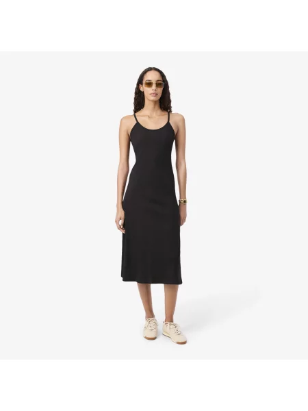 Lacoste Prążkowana Sukienka Maxi Na Ramiączkach brązowa