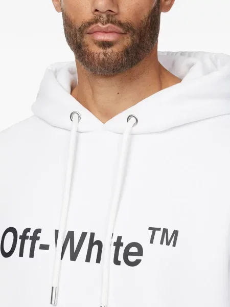 Hanorac cu glugă Off-white cu imagine cu cordon alb