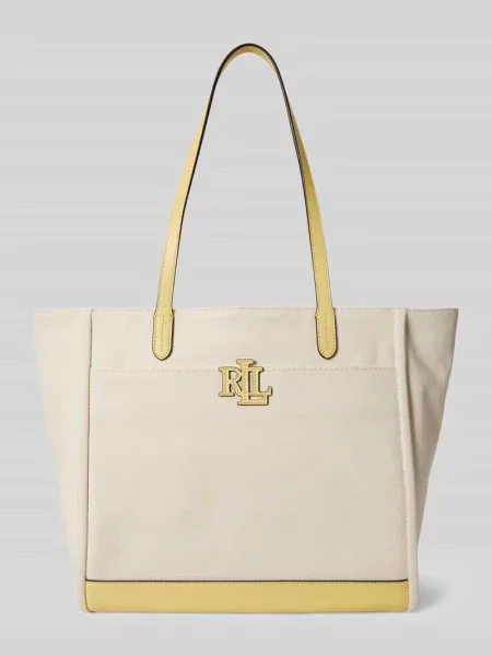 Torba shopper z aplikacją z logo Lauren Ralph Lauren beżowa