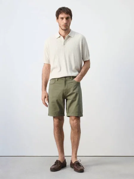 Bermudy dżinsowe slim fit khaki Mężczyzna 44 MANGO MAN