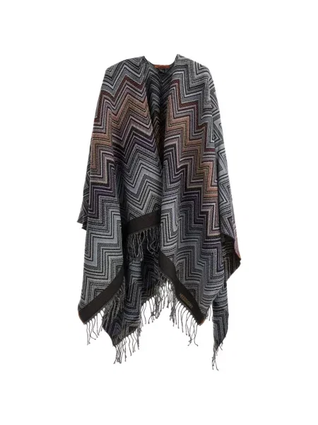 Pletené pončo Missoni s třásněmi šedé