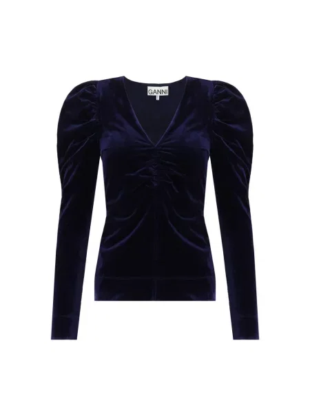 Welurowy top Ganni niebieski