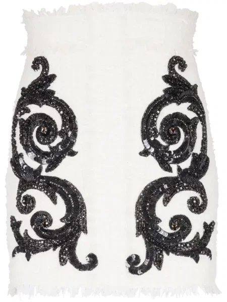 Fustă Balmain cu broderie din tweed alb