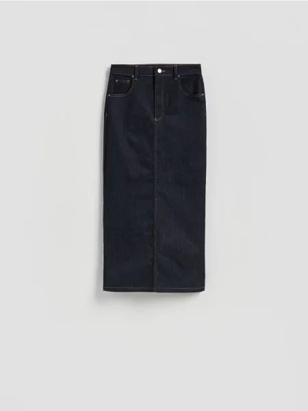 Reserved Джинсова спідниця міді темно-синій синя