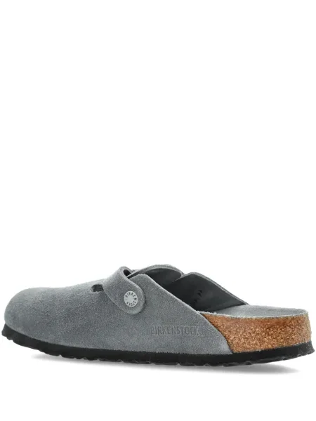 Papuci tip mules Birkenstock din piele de căprioară cu cataramă gri