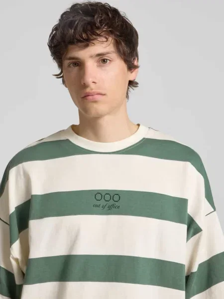 T-shirt z wzór w paski model KAVEH' Blend zielona