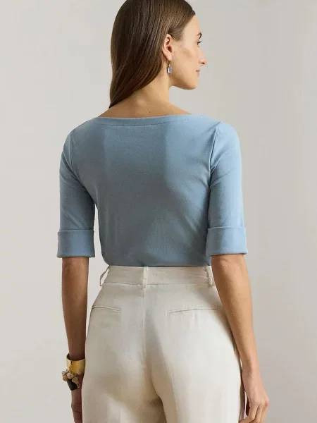 Lauren Ralph Lauren kratka majica z bombažem modra