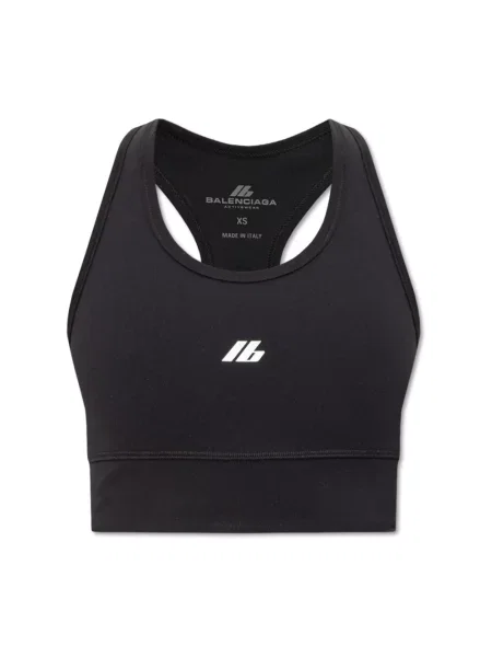 Lniany krótki top sportowy Balenciaga bez rękawów czarny