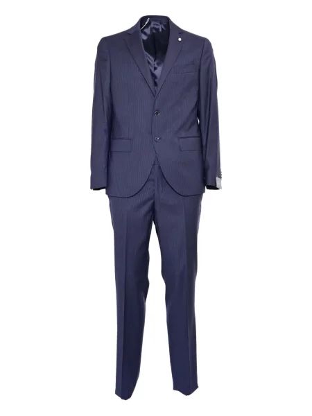 Costum Luigi Bianchi Mantova de lână cu dungi de costum albastru