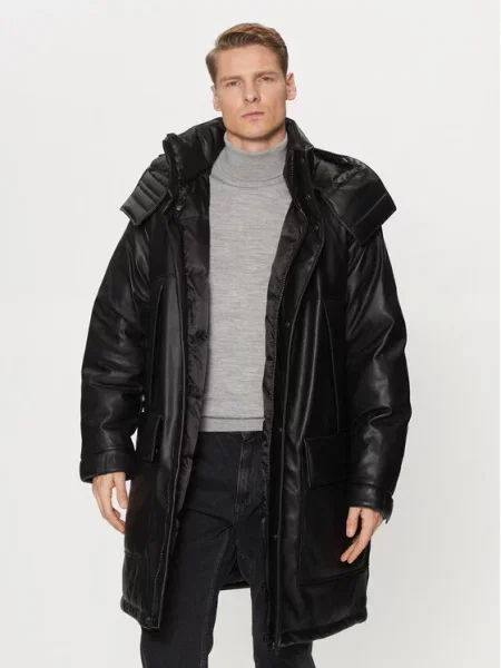 HUGO Jakna od imitacije kože crna