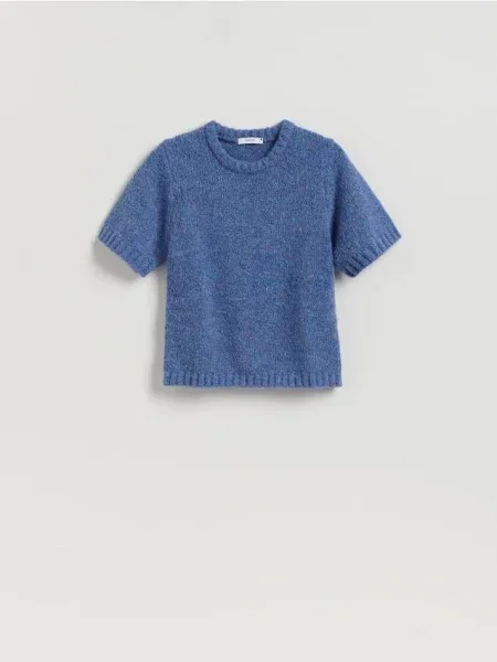 Reserved Sveter s krátkymi rukávmi grey blue sivá